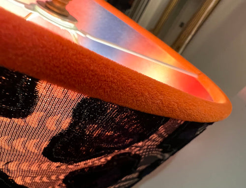 our unique designer burnt orange flock lampshade edge