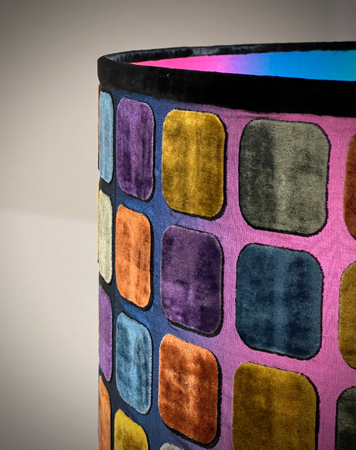 close up detail of vibrant velvet table lampshade
