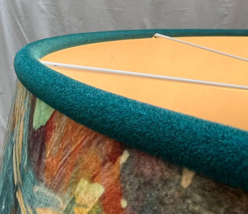 unique gorgeous teal flock lampshade edge detail