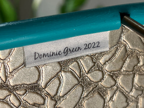 ceiling lampshade by dominic green label close up