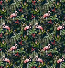 Load image into Gallery viewer, pink flamingos red parrots fabric for lamp shades
