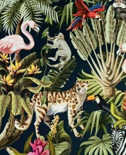 Load image into Gallery viewer, tropical flamingoes cats &amp; plants fabric for lamp shades
